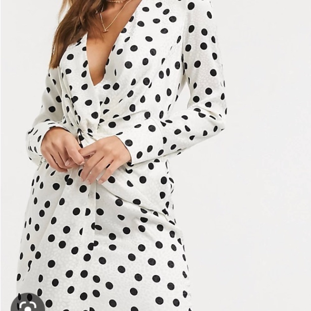 NWT FLOUNCE LONDON EXCLUSIVE RELAXED DRAPE SATIN MINI DRESS IN POLKA DOT…​